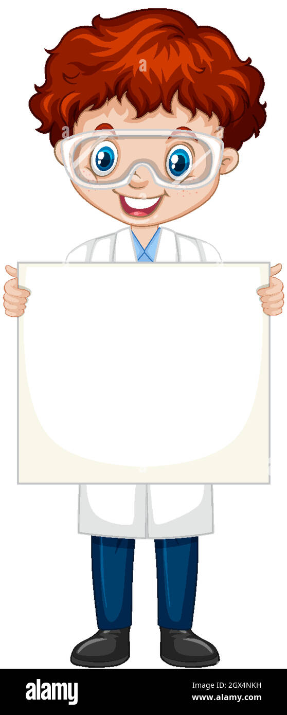Boy holding blank paper on white background Stock Vector