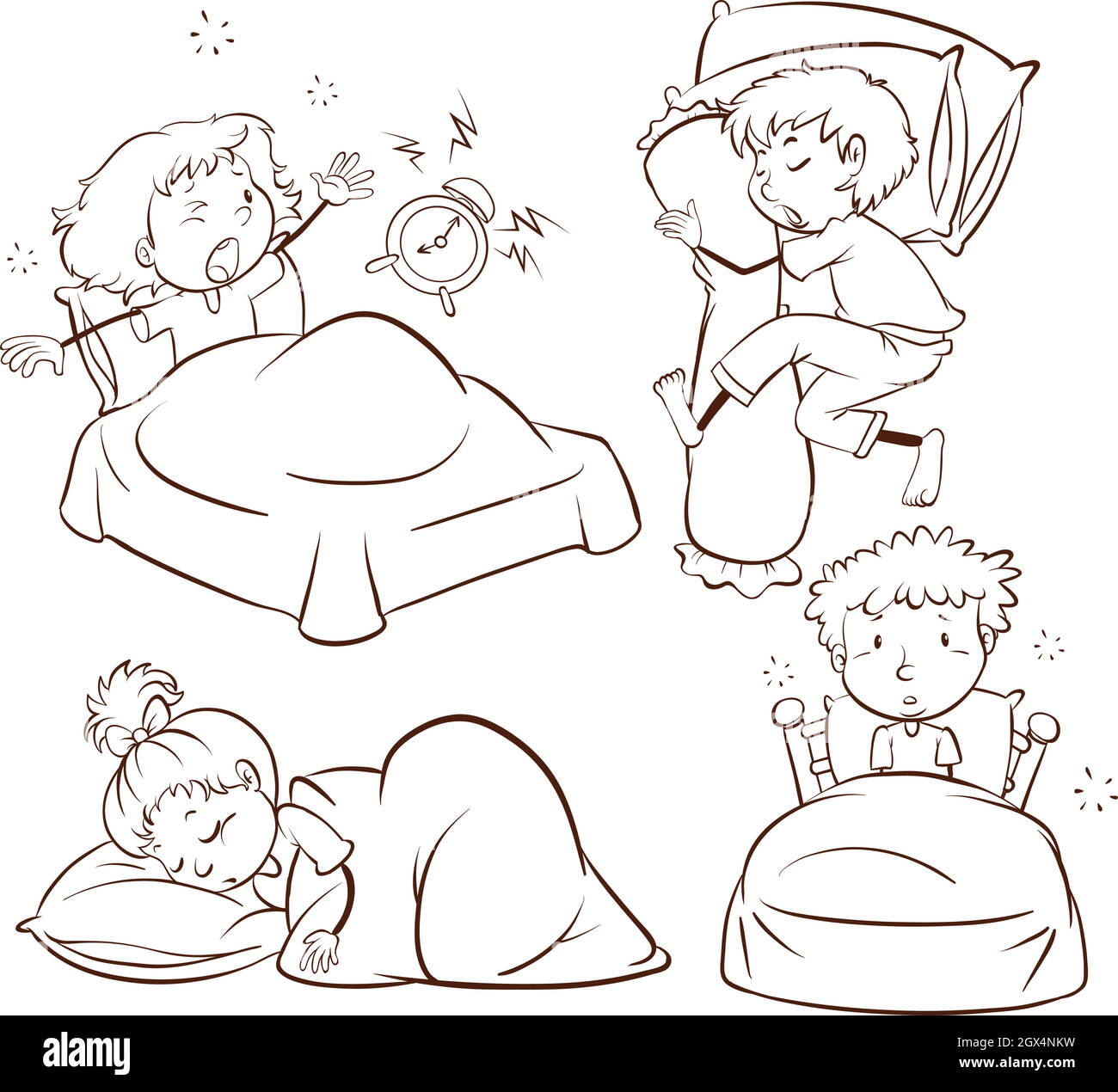 Kids sleeping and waking up Stock Vector