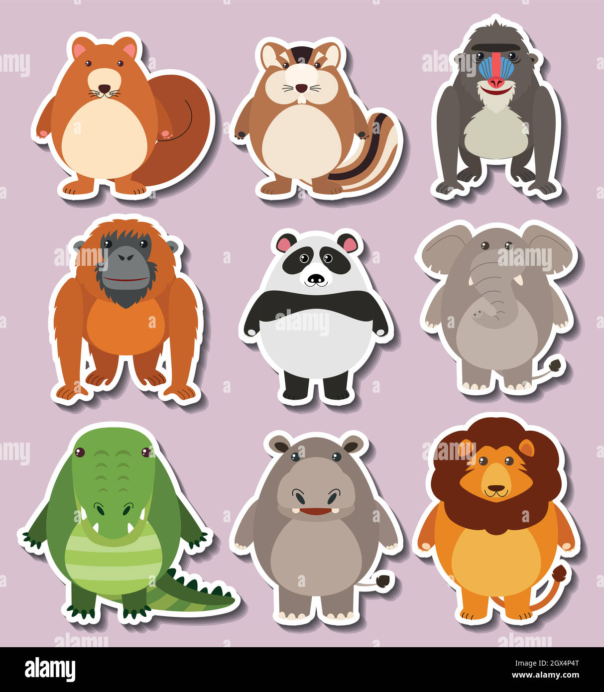 Sticker design with cute animals Stock Vector