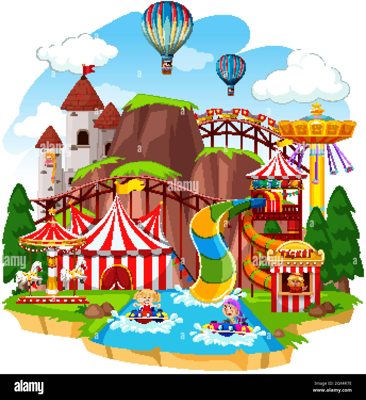 Themepark scene with many rides and waterslide Stock Vector Image & Art ...