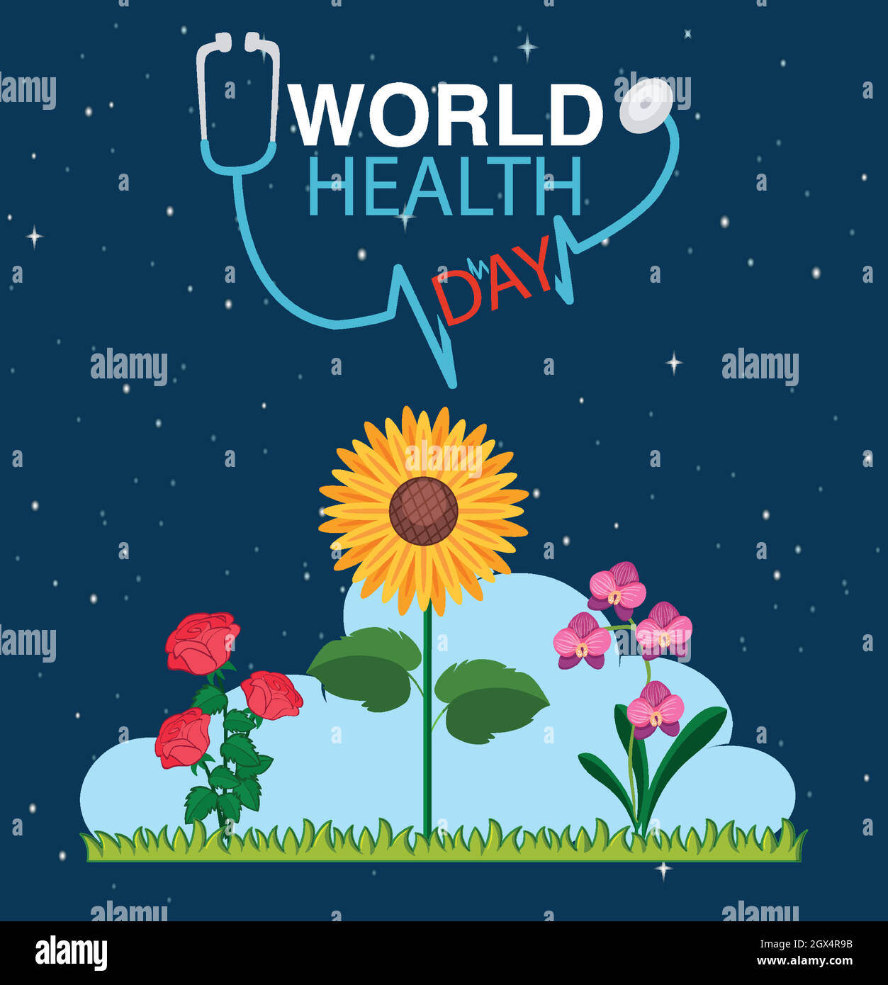 Poster design for world health day with flowers in garden background