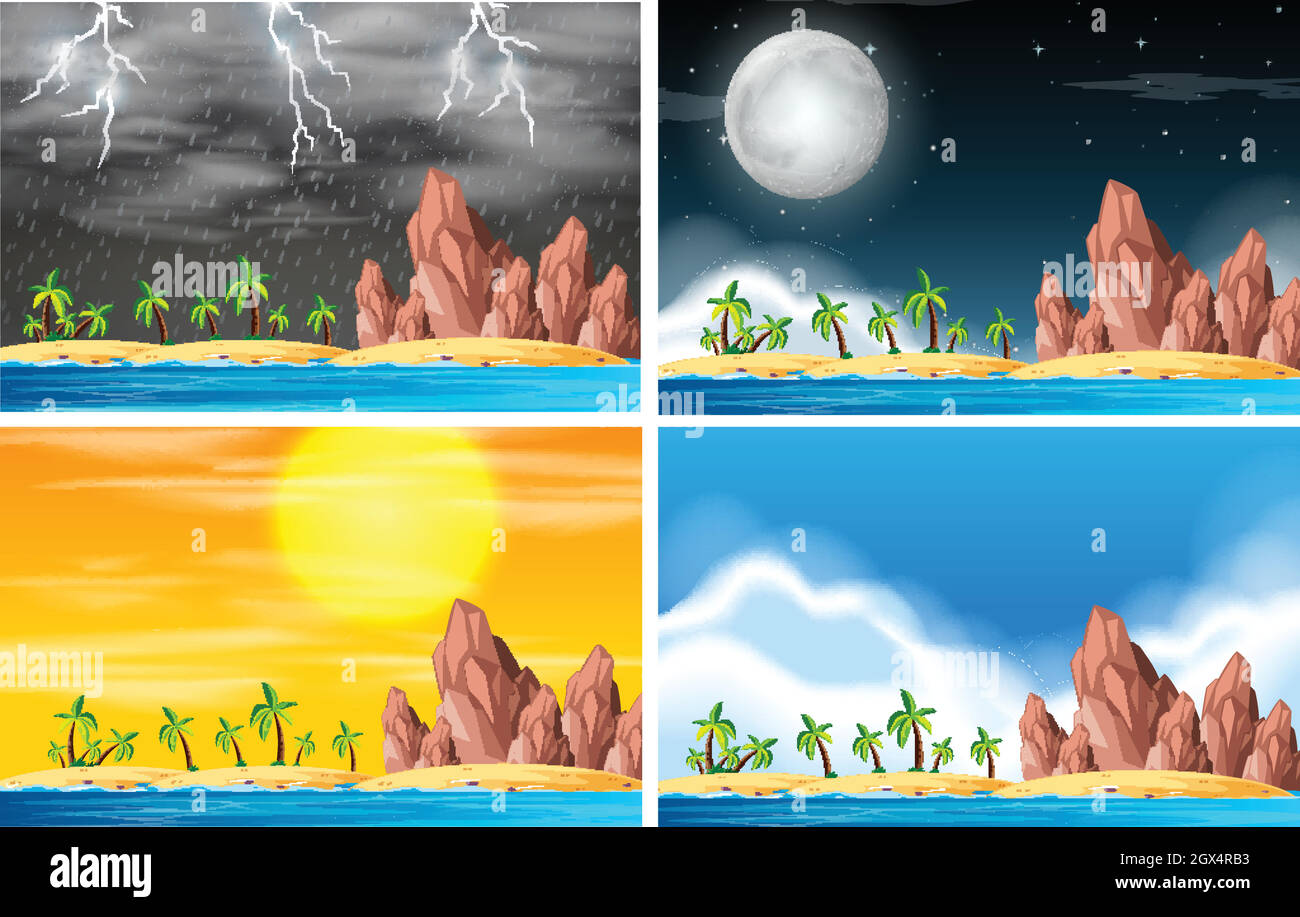 Set of island scene in different weather Stock Vector Image & Art Alamy