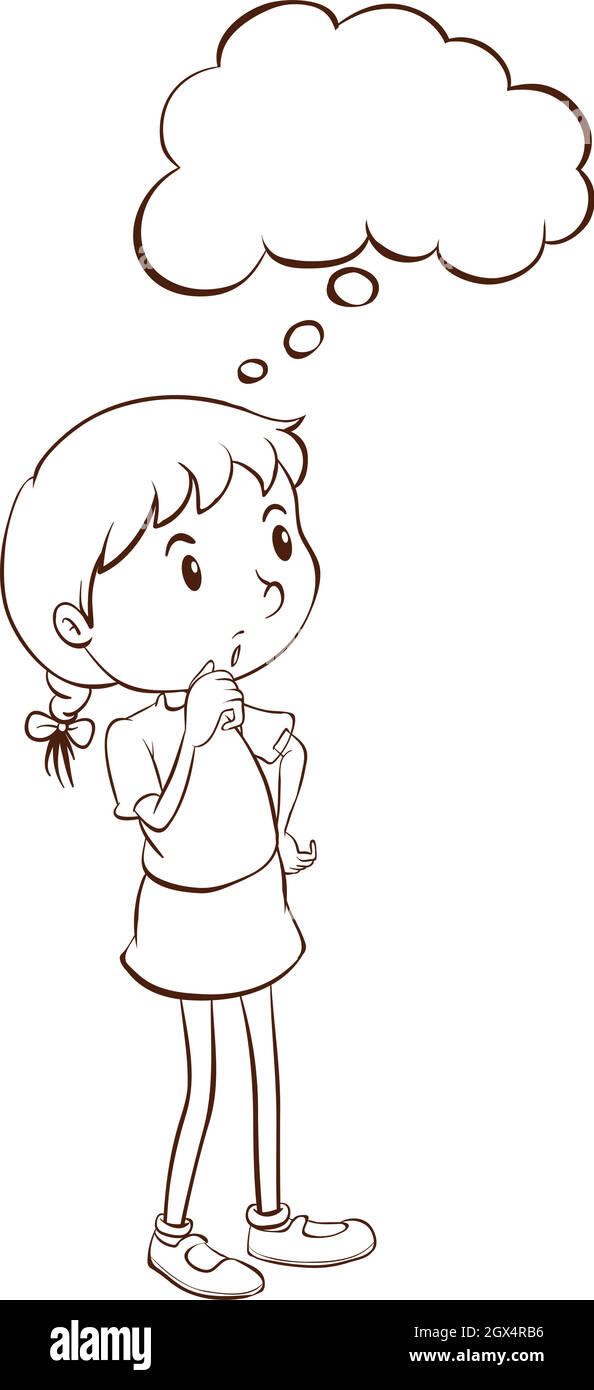 little girl thinking cartoon