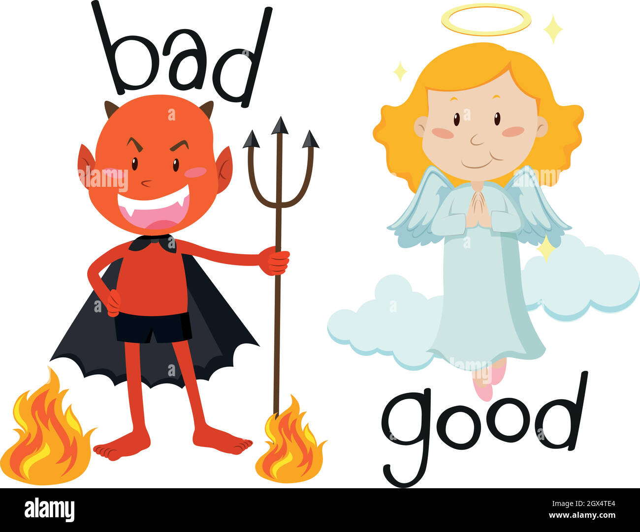 Opposite adjectives good and bad Stock Vector