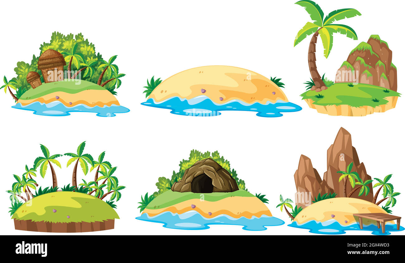 Six views of islands on white background Stock Vector
