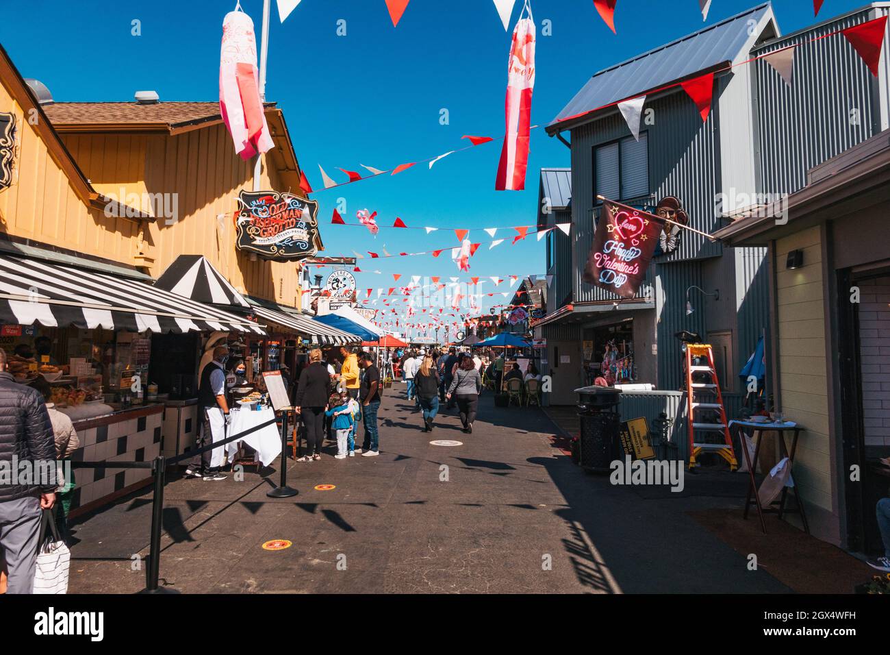 Old Fisherman's Wharf on a Saturday afternoon in Monterey, California Stock Photo