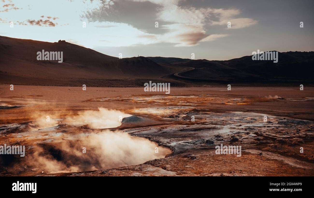 Hverir geothermal mud springs in Iceland close to lake Myvatn. Ground ...