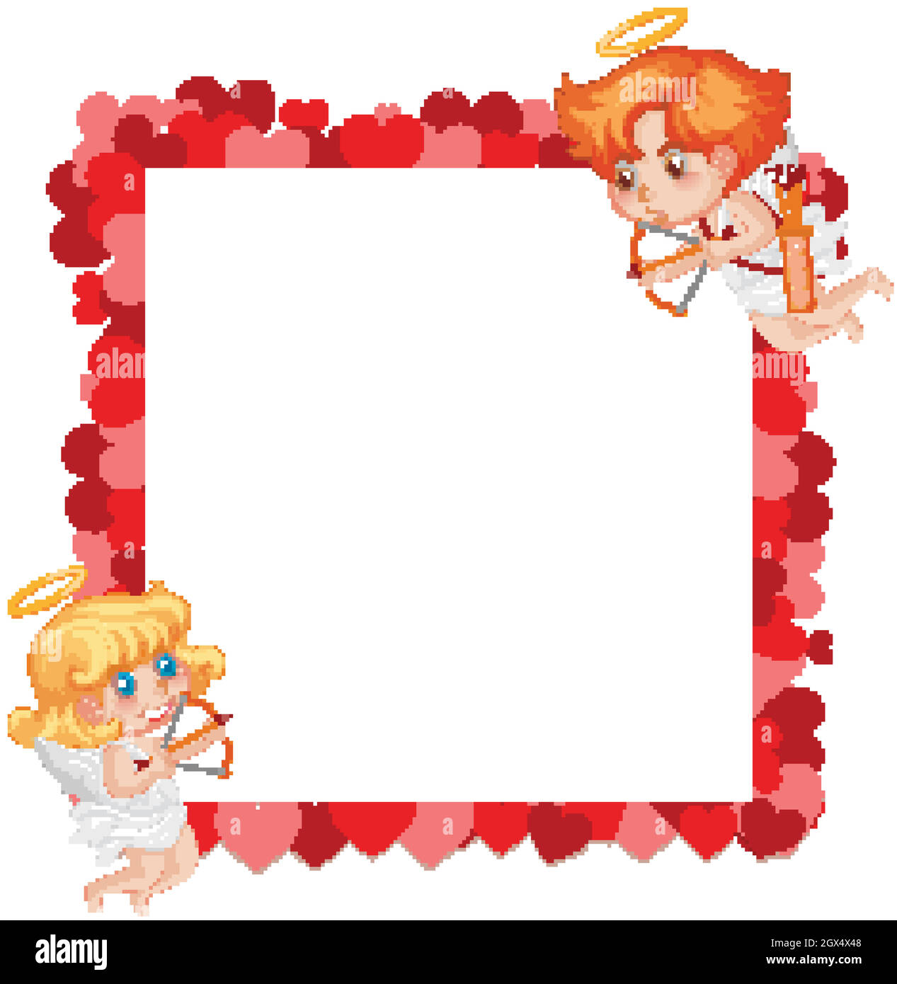 Valentine theme with cupids and red hearts Stock Vector