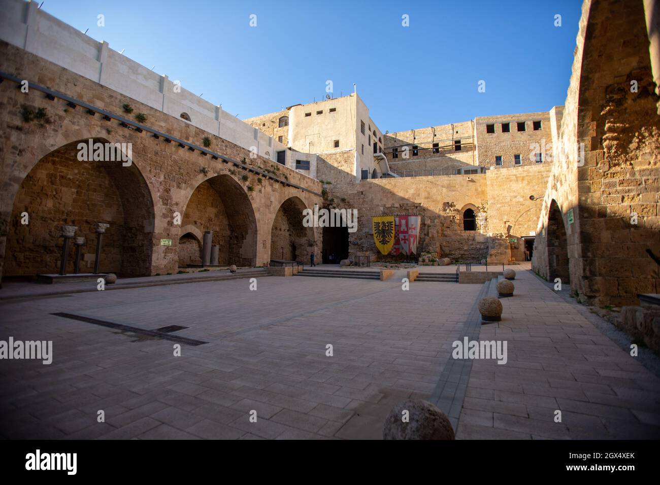Crusaders' castle, Templar's castle in the historic district, Acre or Akko, UNESCO World Heritage Site, Israel, Middle East Stock Photo
