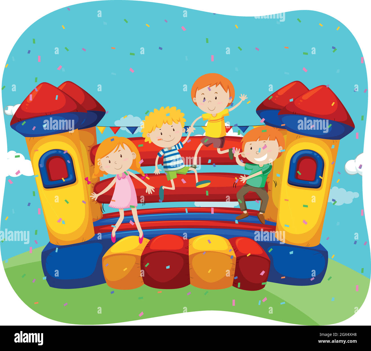 Children jumping on the bouncing house Stock Vector