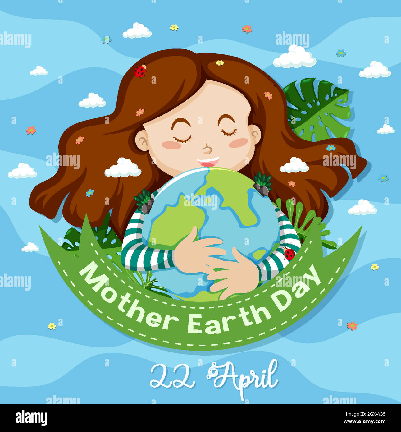 Poster design for mother earth day with happy girl in background Stock Vector