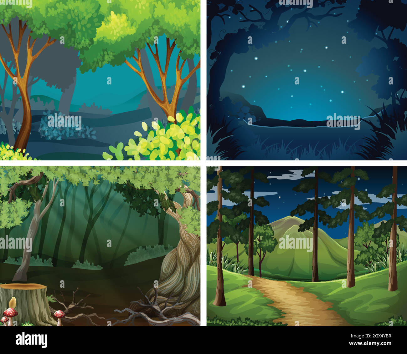 Four scenes of forest at night Stock Vector Image & Art - Alamy