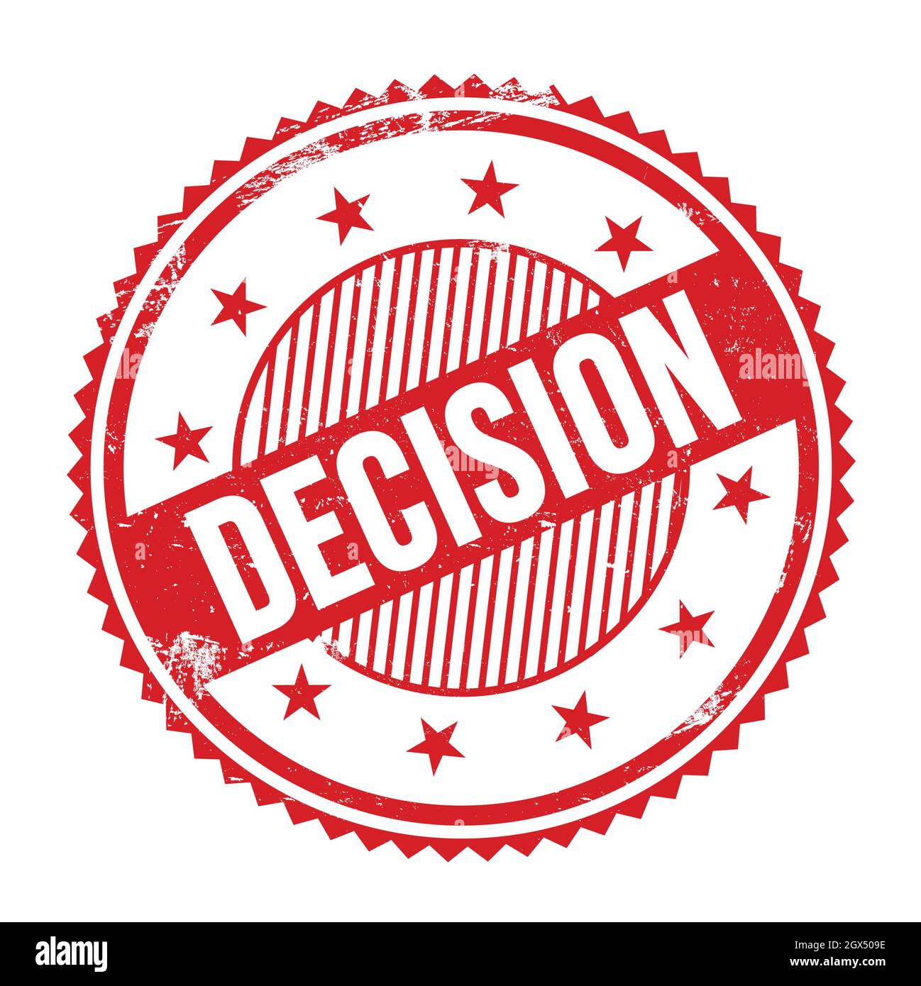 DECISION text written on red grungy zig zag borders round stamp Stock ...