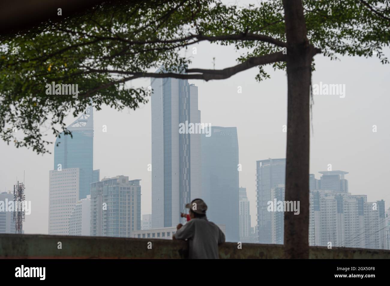 Jakarta. 4th Oct, 2021. Buildings are seen in the center of Jakarta, capital of Indonesia, on