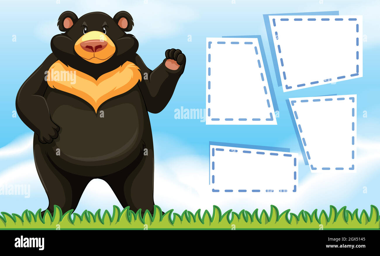 Bear on note template Stock Vector