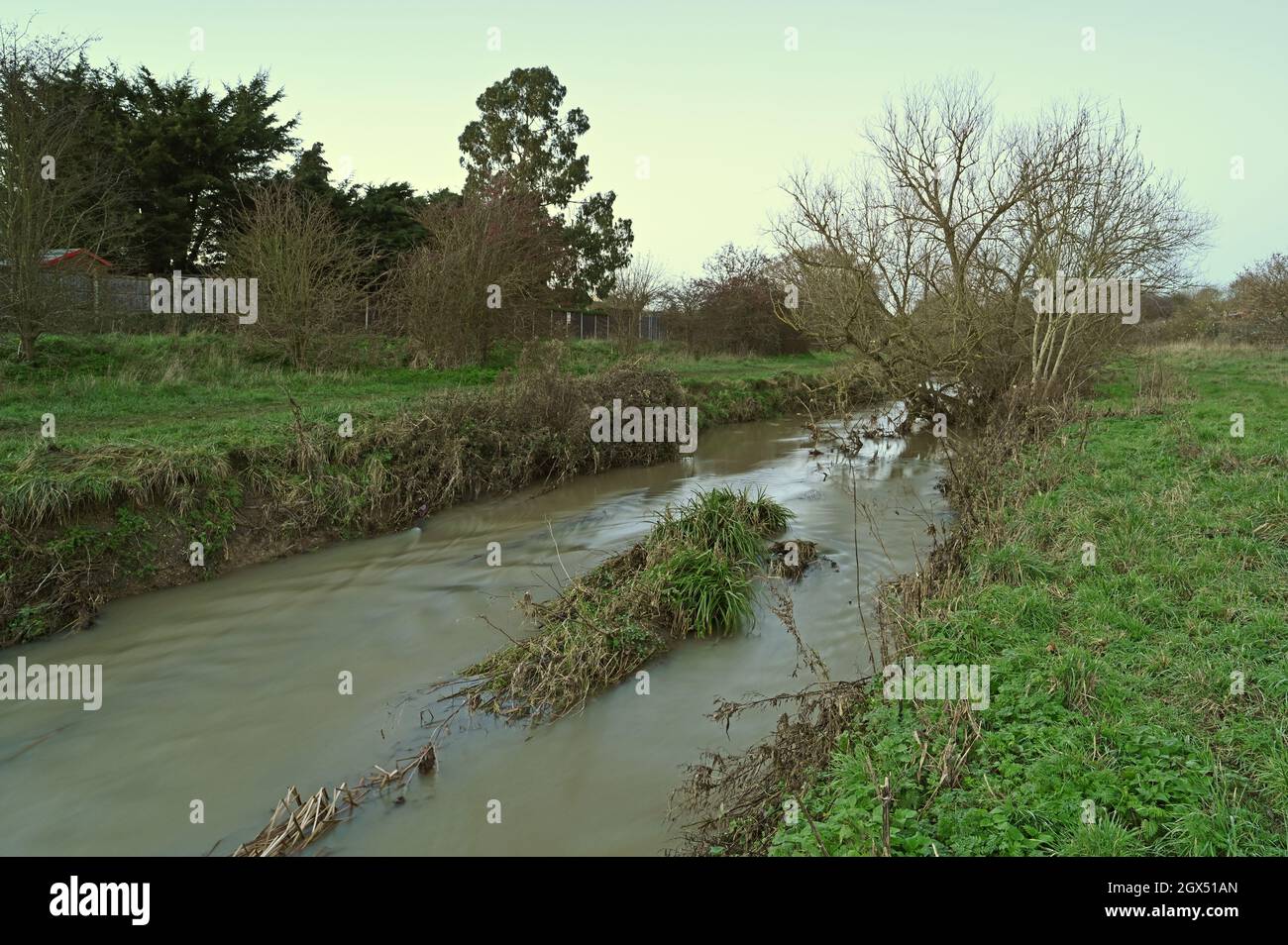A stretch of the River Crouch  between the bridge at London Road and the bridge at Castledon Road in Wickford Essex. Stock Photo