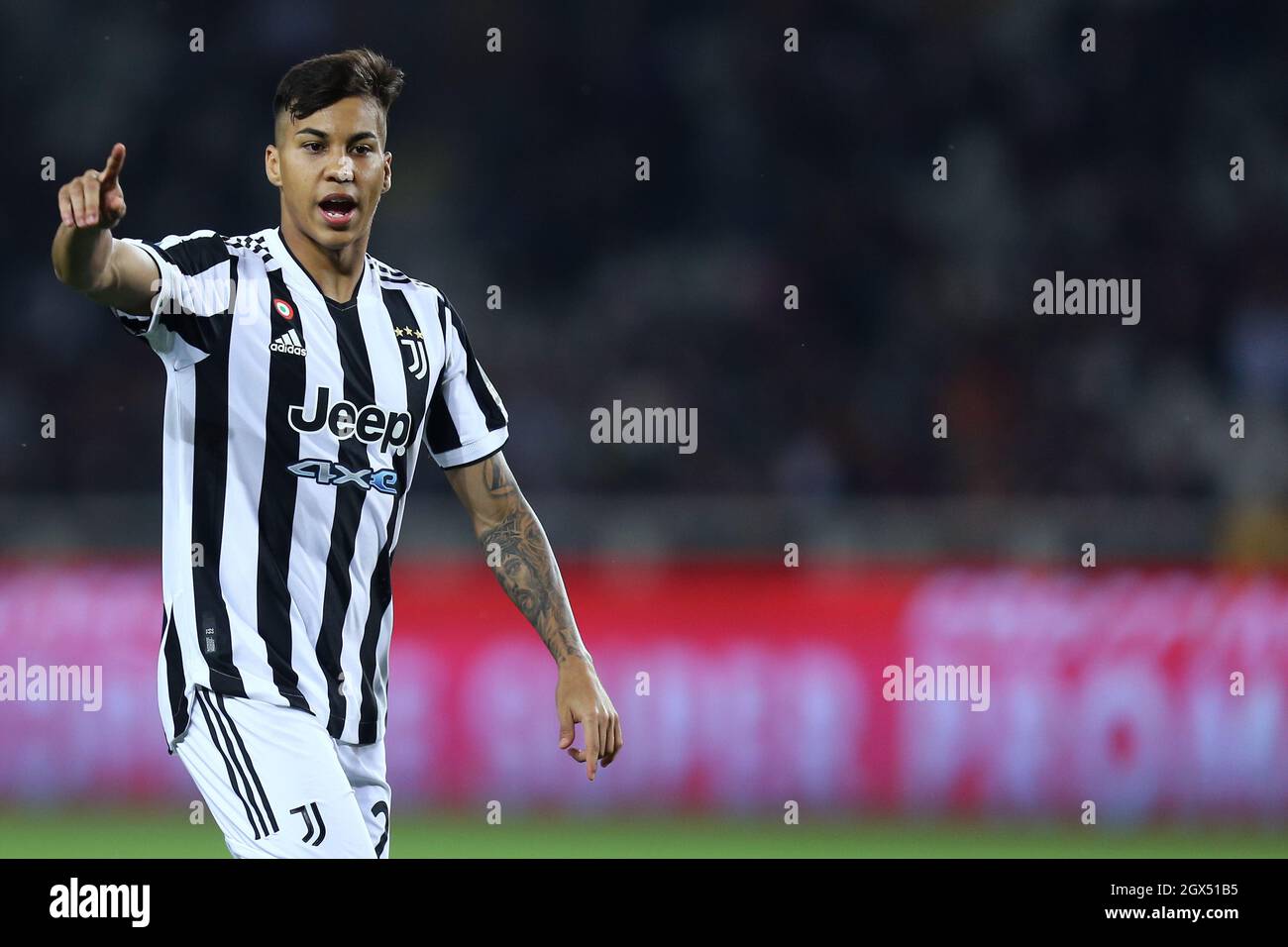 Kaio Jorge of Juventus Fc  gestures during the Serie A match between Torino Fc and Juventus Fc . Stock Photo
