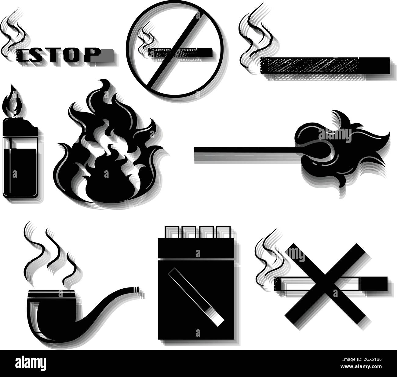 Smoking icons in black color Stock Vector