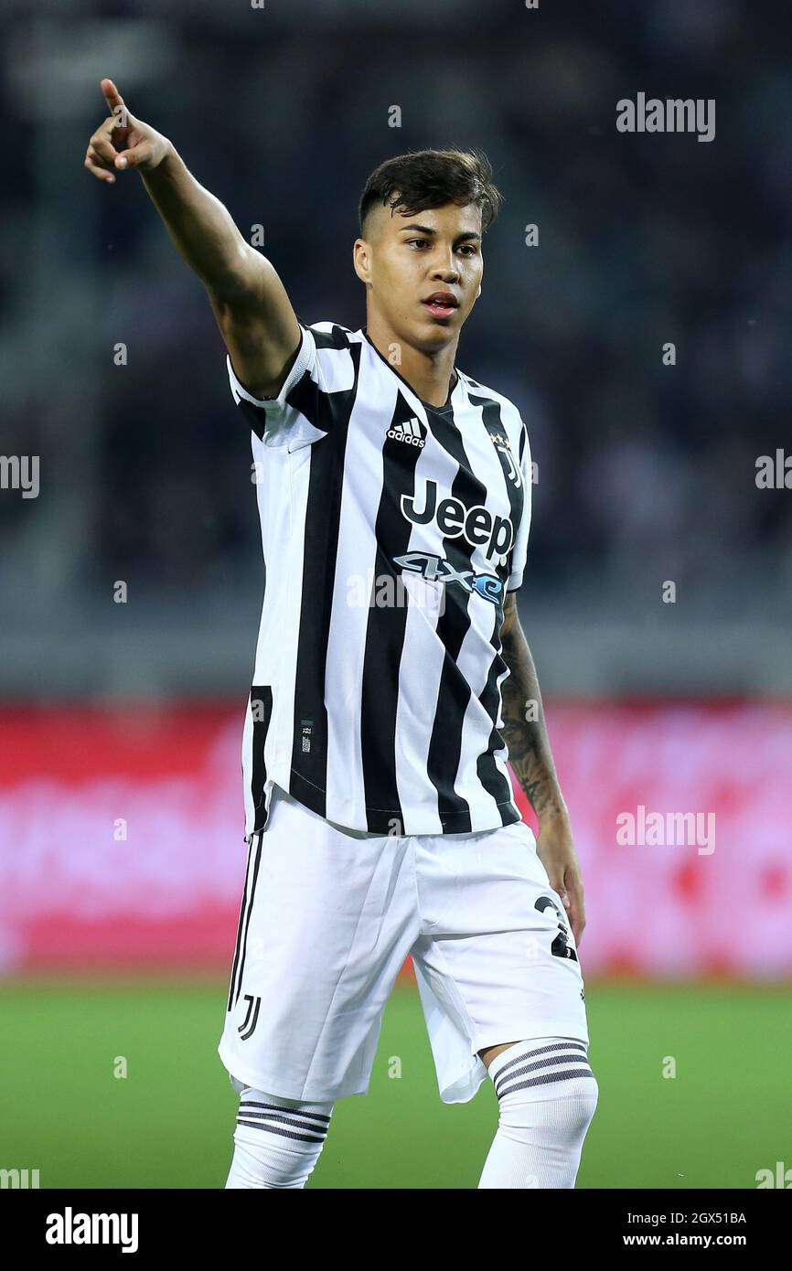 Kaio Jorge of Juventus Fc  gestures during the Serie A match between Torino Fc and Juventus Fc . Stock Photo