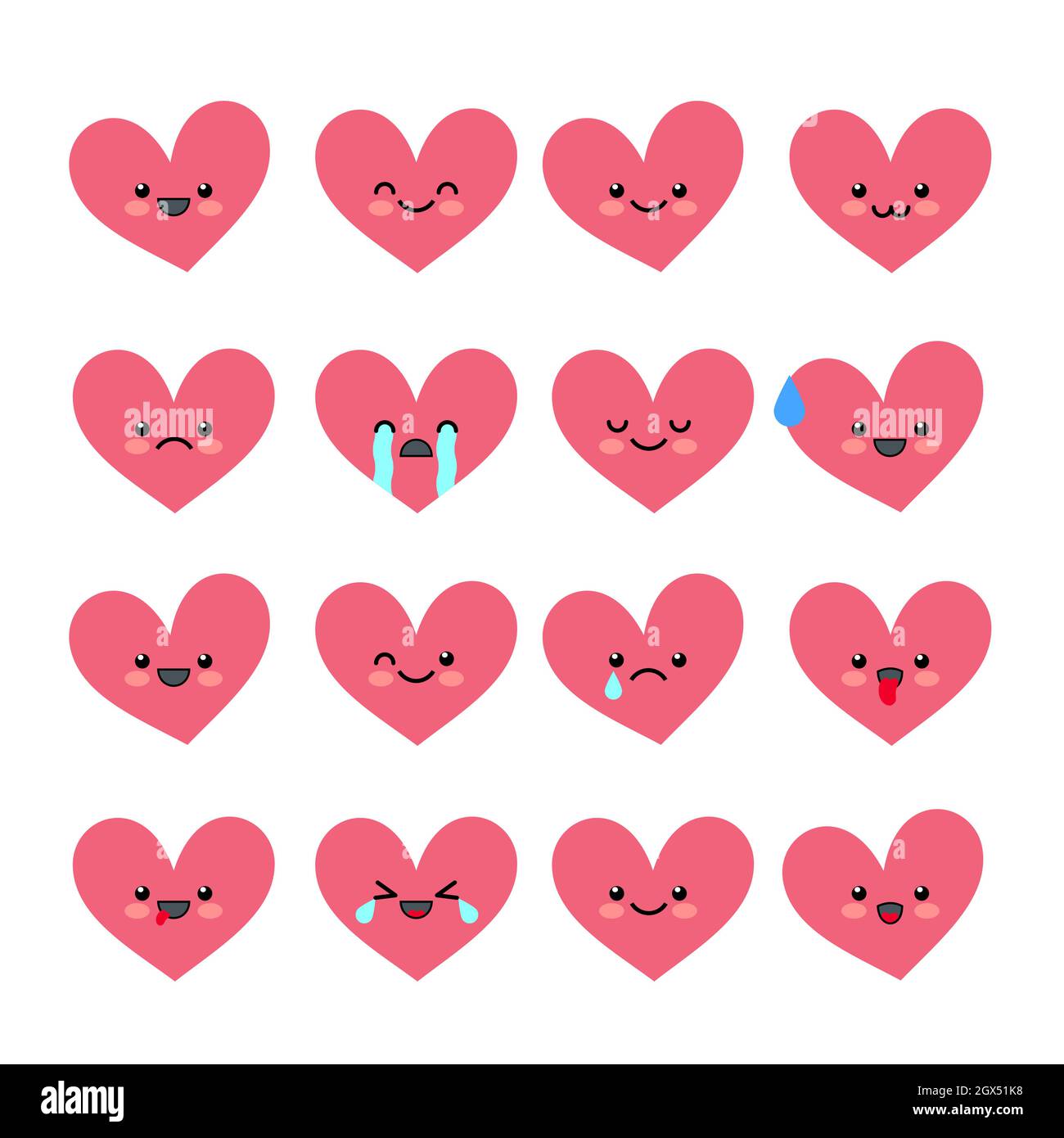 Cute heart emoticons set. Various emotions of the character. Collections Valentine s avatar icons. Vector illustration. Stock Vector