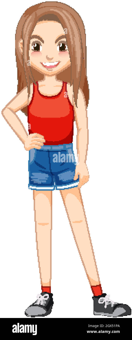 Young lady in red vest cartoon character Stock Vector