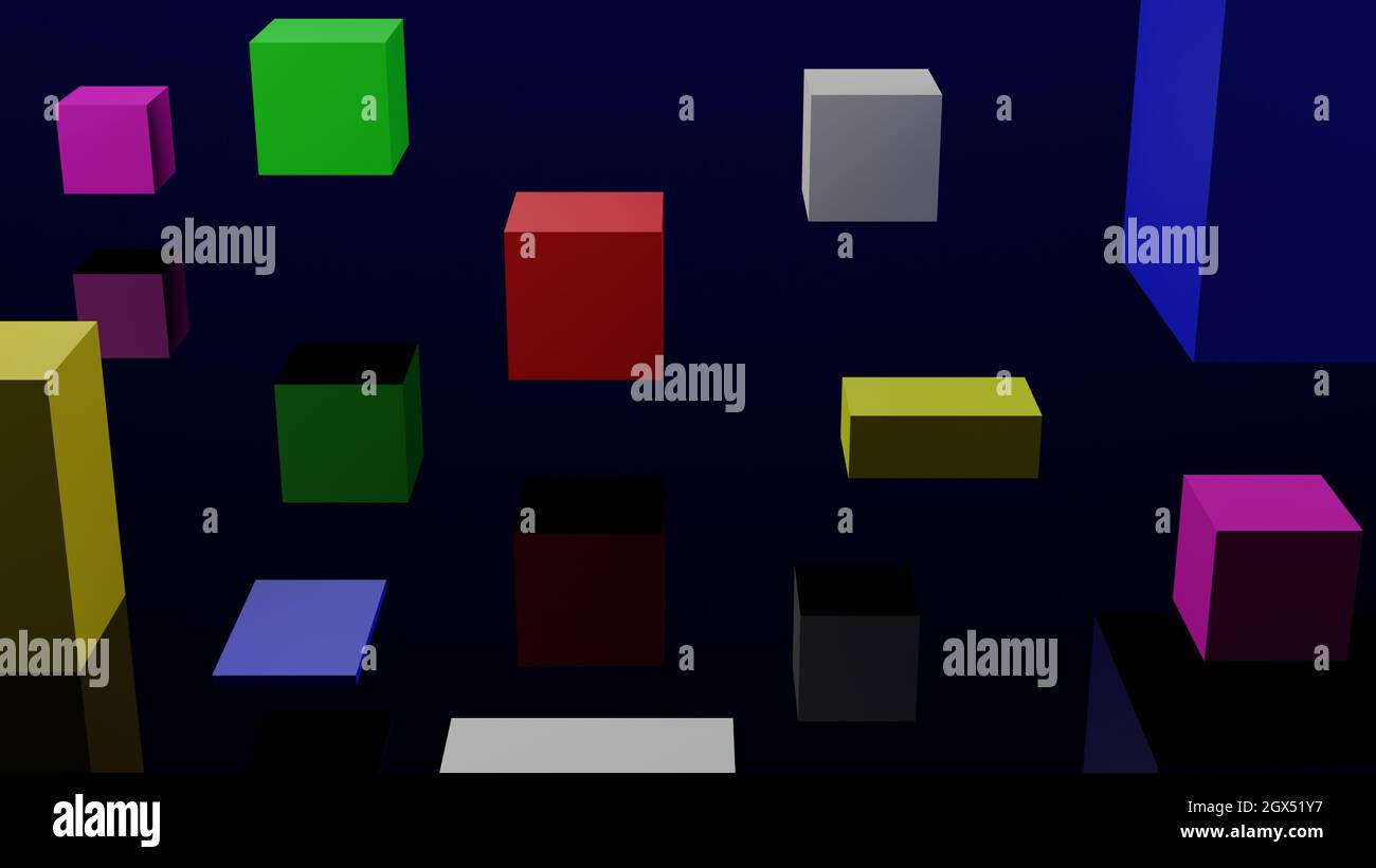 3D pattern Colorful composition with cube shapes on black background Stock Photo