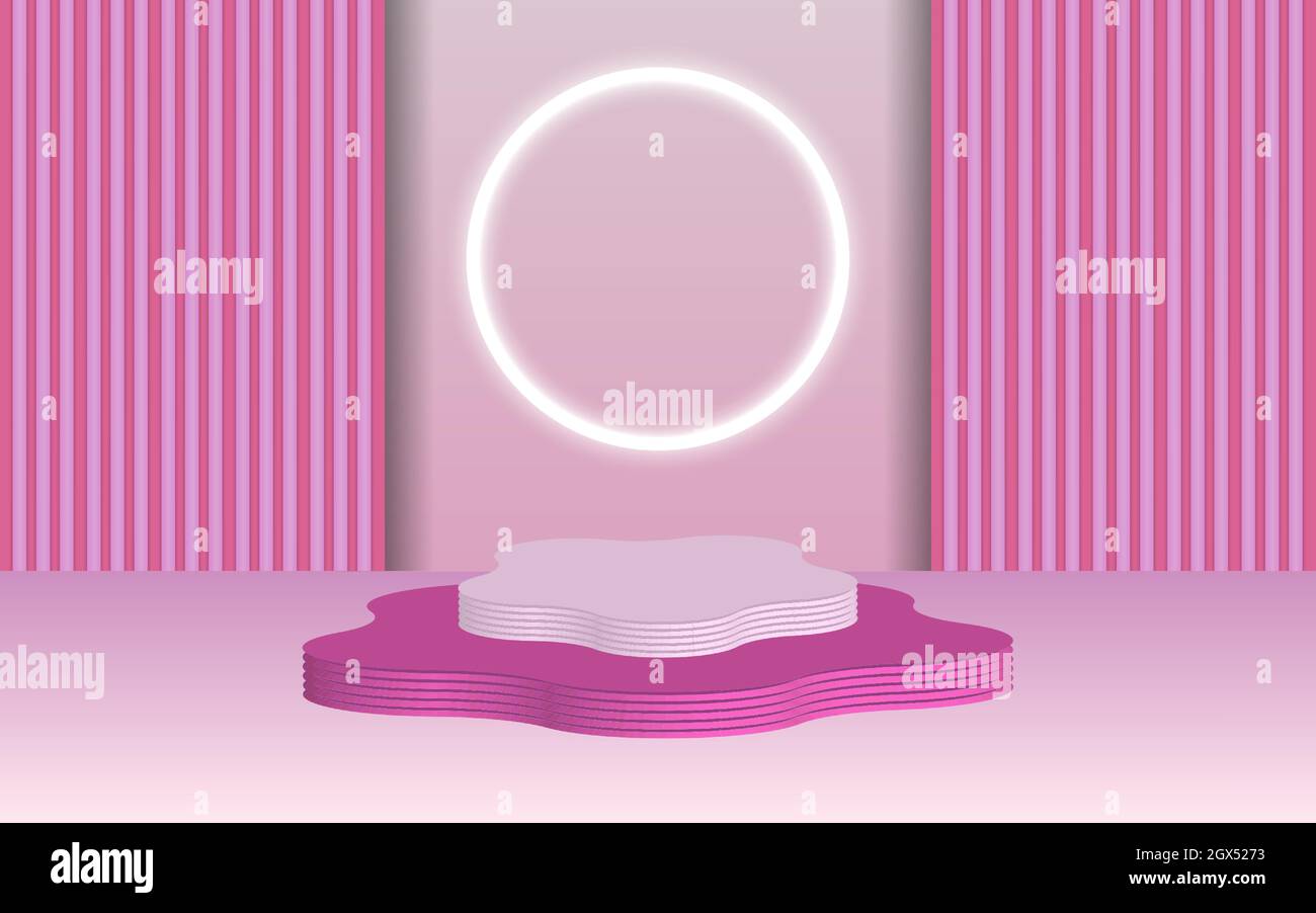 Background vector 3d pink rendering with podium and minimal blue wall ...