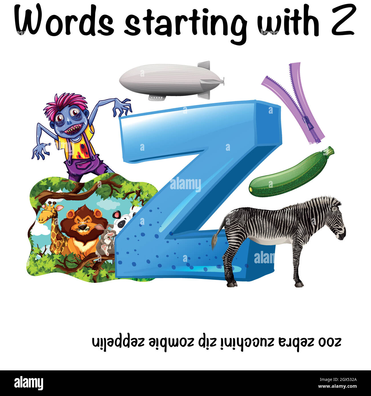 English words starting with Z Stock Vector
