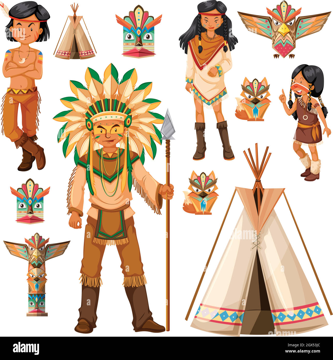 Native American Indian people and tepee Stock Vector