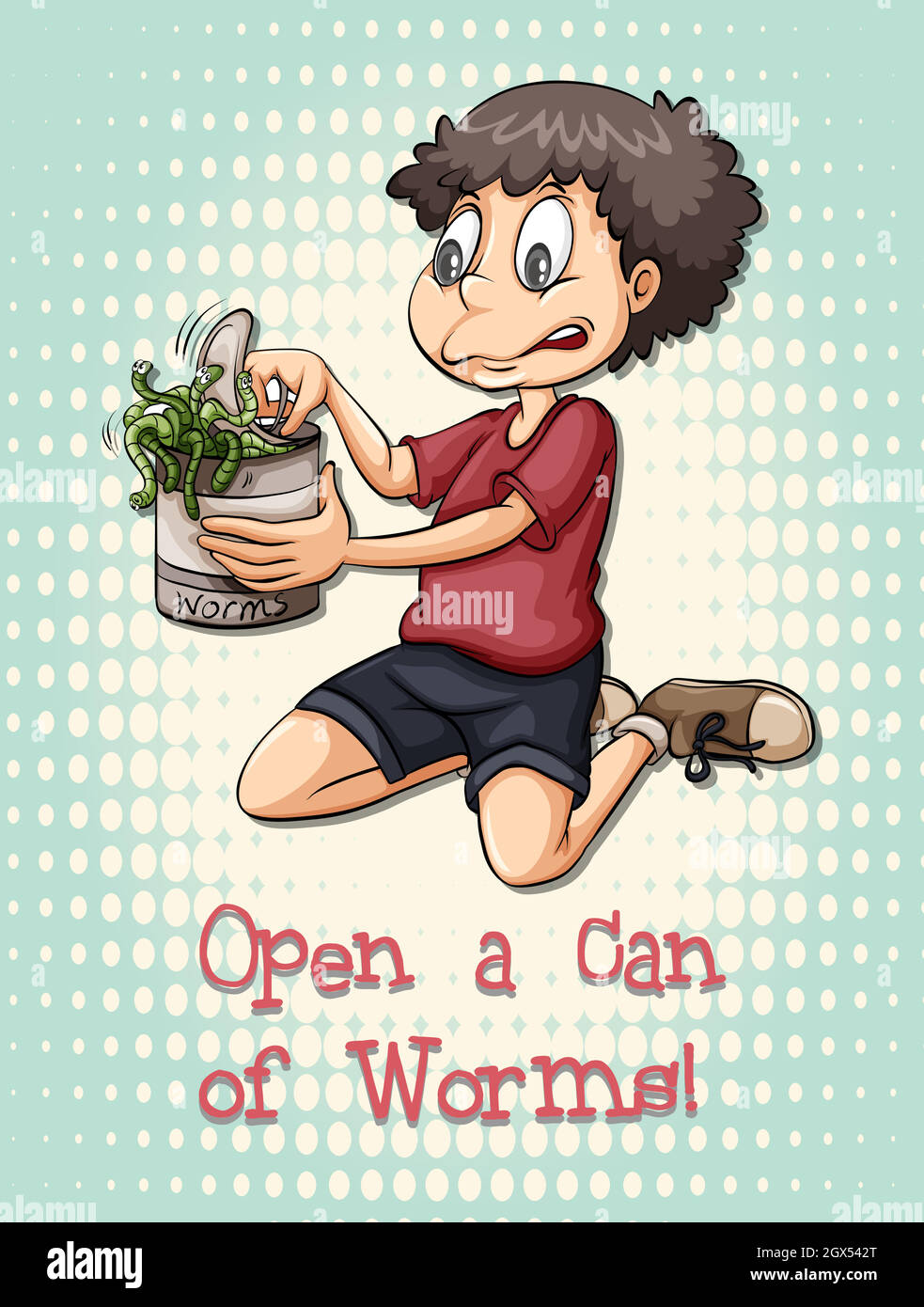 Idiom open a can of worms Stock Vector