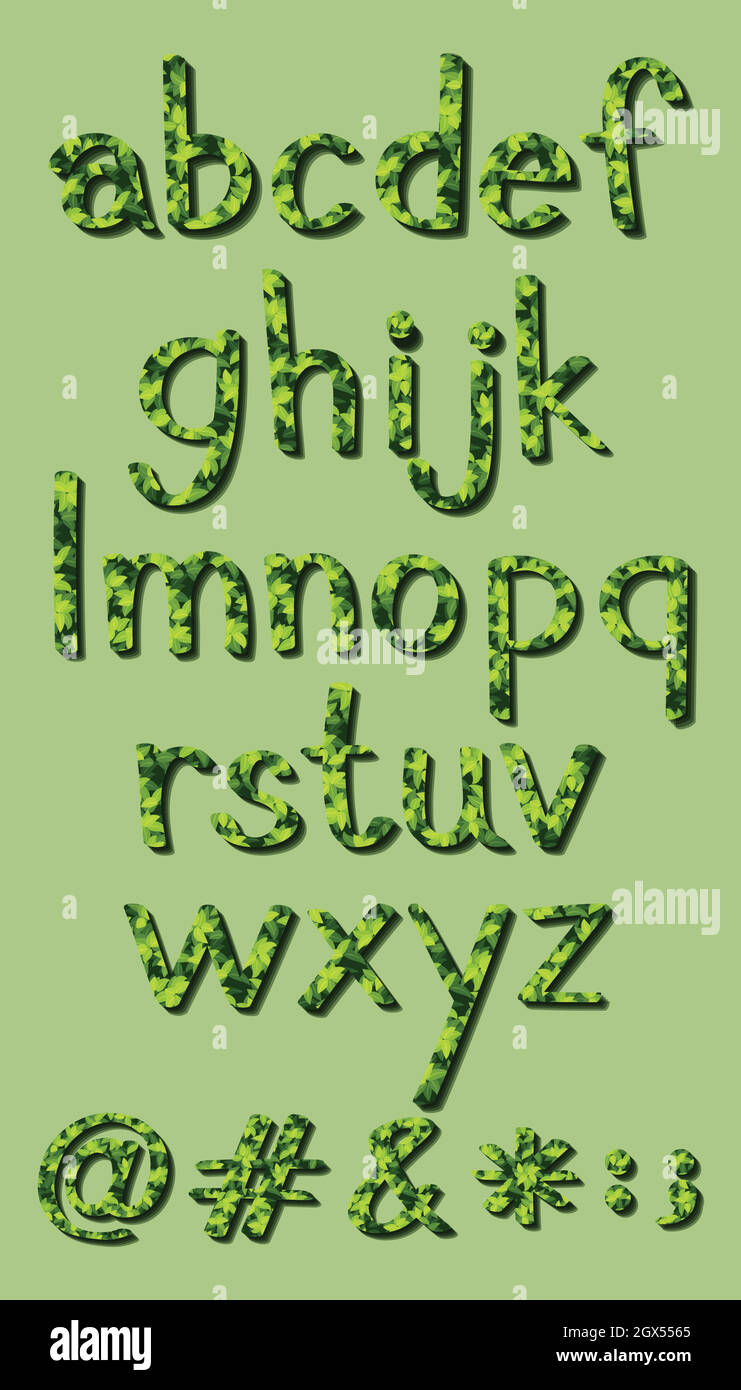 Letters of the alphabet in green colors Stock Vector