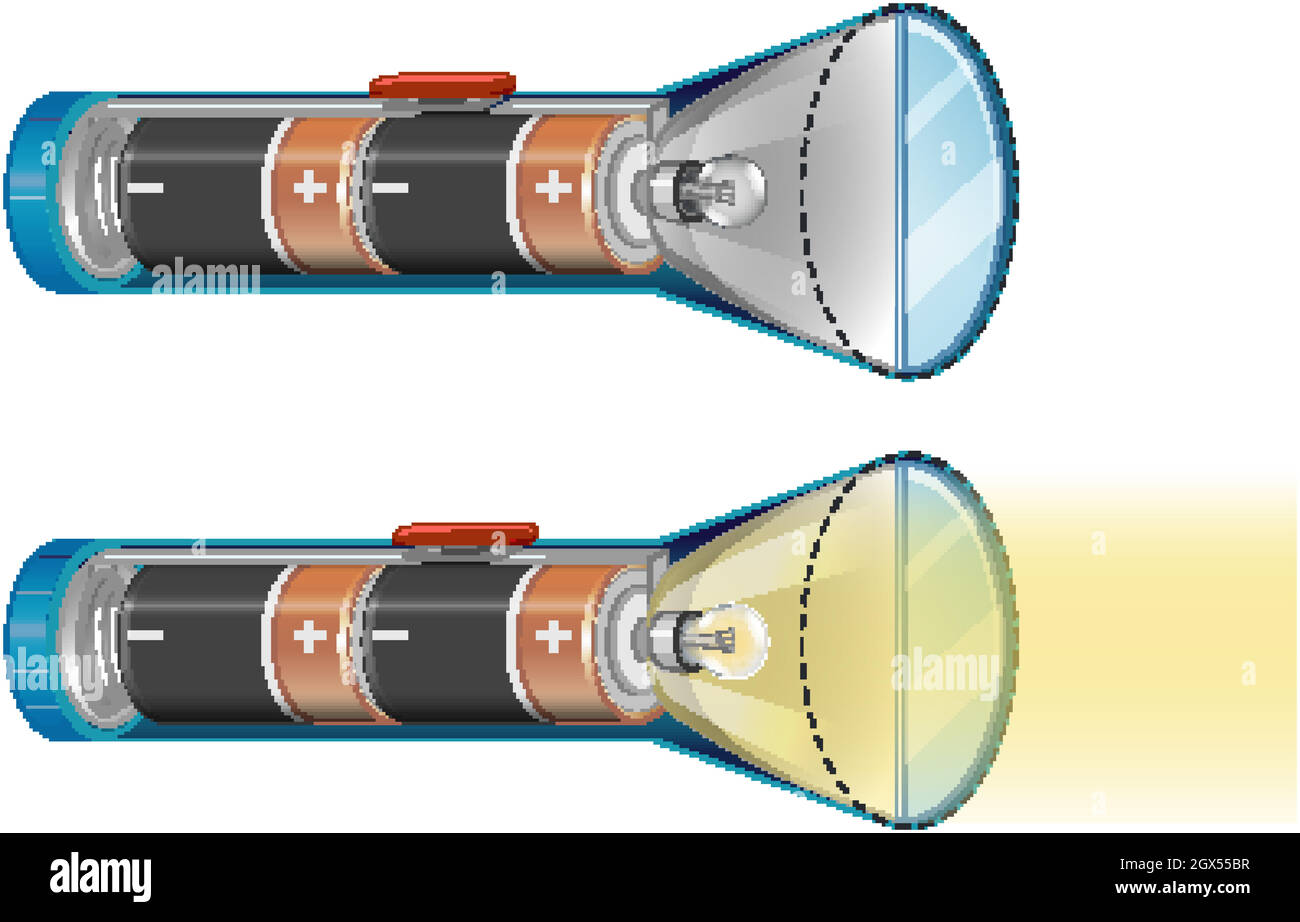 Flashlights turning off and on with batteries inside Stock Vector Image