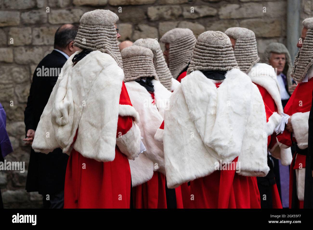 LONDON - OCTOBER 1: The annual Judges Service took place at Westminster Abbey in London today, October 1, 2021. At the start of the legal year the Lord Chancellor, Dominic Raab, Judges, Q.C’s and senior legal figures, walk in a procession from Westminster Abbey to the Houses of Parliament, for a reception hosted by the Lord Chancellor. The custom dates back to the Middle Ages, when the judges prayed for guidance at the start of the legal year. Photo by David Levenson/Alamy Stock Photo