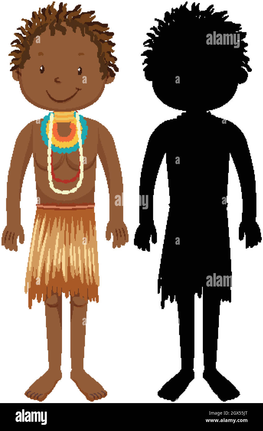 Set of people of African tribes character with its silhouette Stock Vector