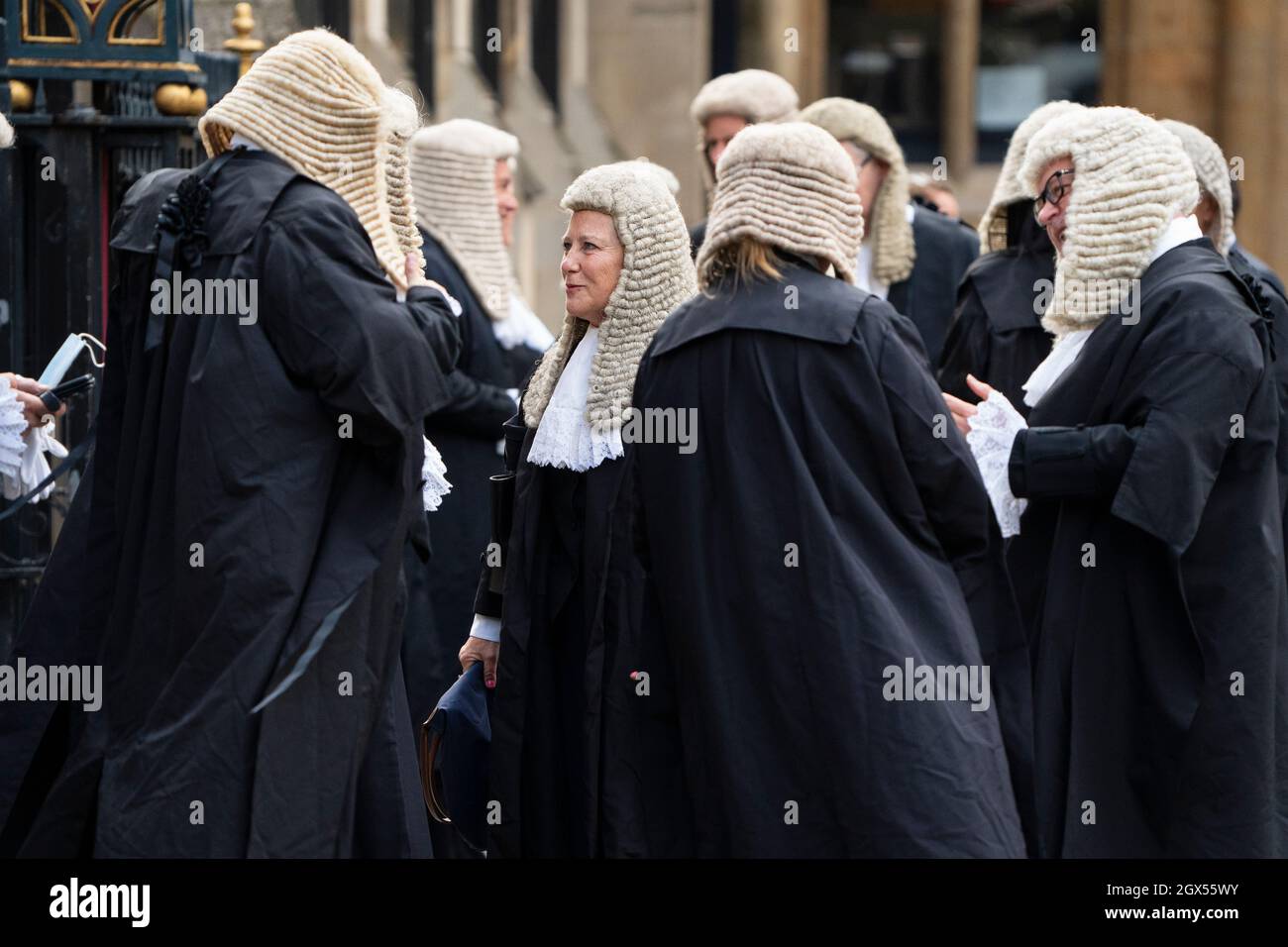 LONDON - OCTOBER 1: The annual Judges Service took place at Westminster Abbey in London today, October 1, 2021. At the start of the legal year the Lord Chancellor, Dominic Raab, Judges, Q.C’s and senior legal figures, walk in a procession from Westminster Abbey to the Houses of Parliament, for a reception hosted by the Lord Chancellor. The custom dates back to the Middle Ages, when the judges prayed for guidance at the start of the legal year. Photo by David Levenson/Alamy Stock Photo