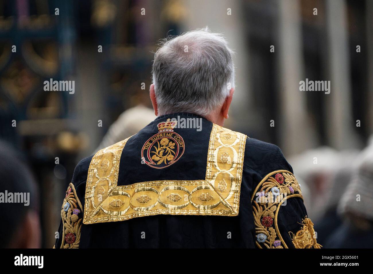 LONDON - OCTOBER 1: The annual Judges Service took place at Westminster Abbey in London today, October 1, 2021. At the start of the legal year the Lord Chancellor, Dominic Raab, Judges, Q.C’s and senior legal figures, walk in a procession from Westminster Abbey to the Houses of Parliament, for a reception hosted by the Lord Chancellor. The custom dates back to the Middle Ages, when the judges prayed for guidance at the start of the legal year. Photo by David Levenson/Alamy Stock Photo