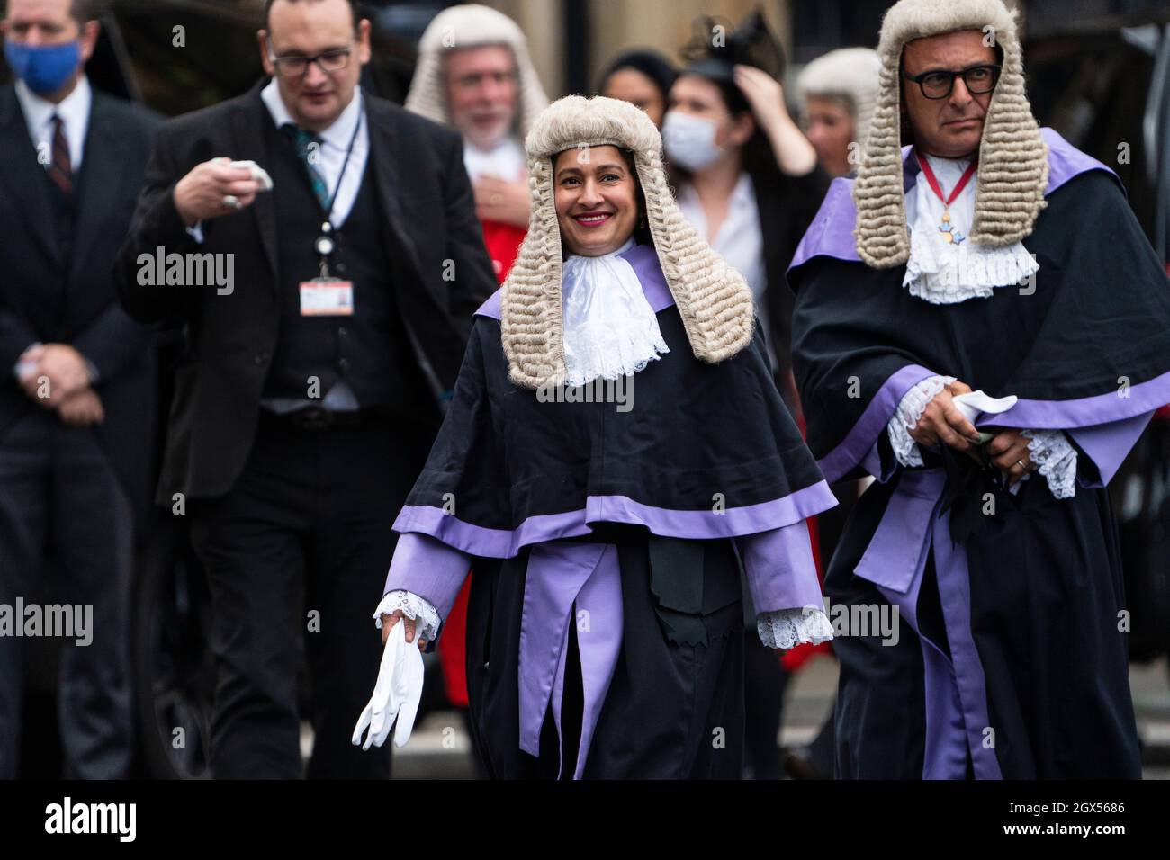 LONDON - OCTOBER 1: The annual Judges Service took place at Westminster Abbey in London today, October 1, 2021. At the start of the legal year the Lord Chancellor, Dominic Raab, Judges, Q.C’s and senior legal figures, walk in a procession from Westminster Abbey to the Houses of Parliament, for a reception hosted by the Lord Chancellor. The custom dates back to the Middle Ages, when the judges prayed for guidance at the start of the legal year. Photo by David Levenson/Alamy Stock Photo