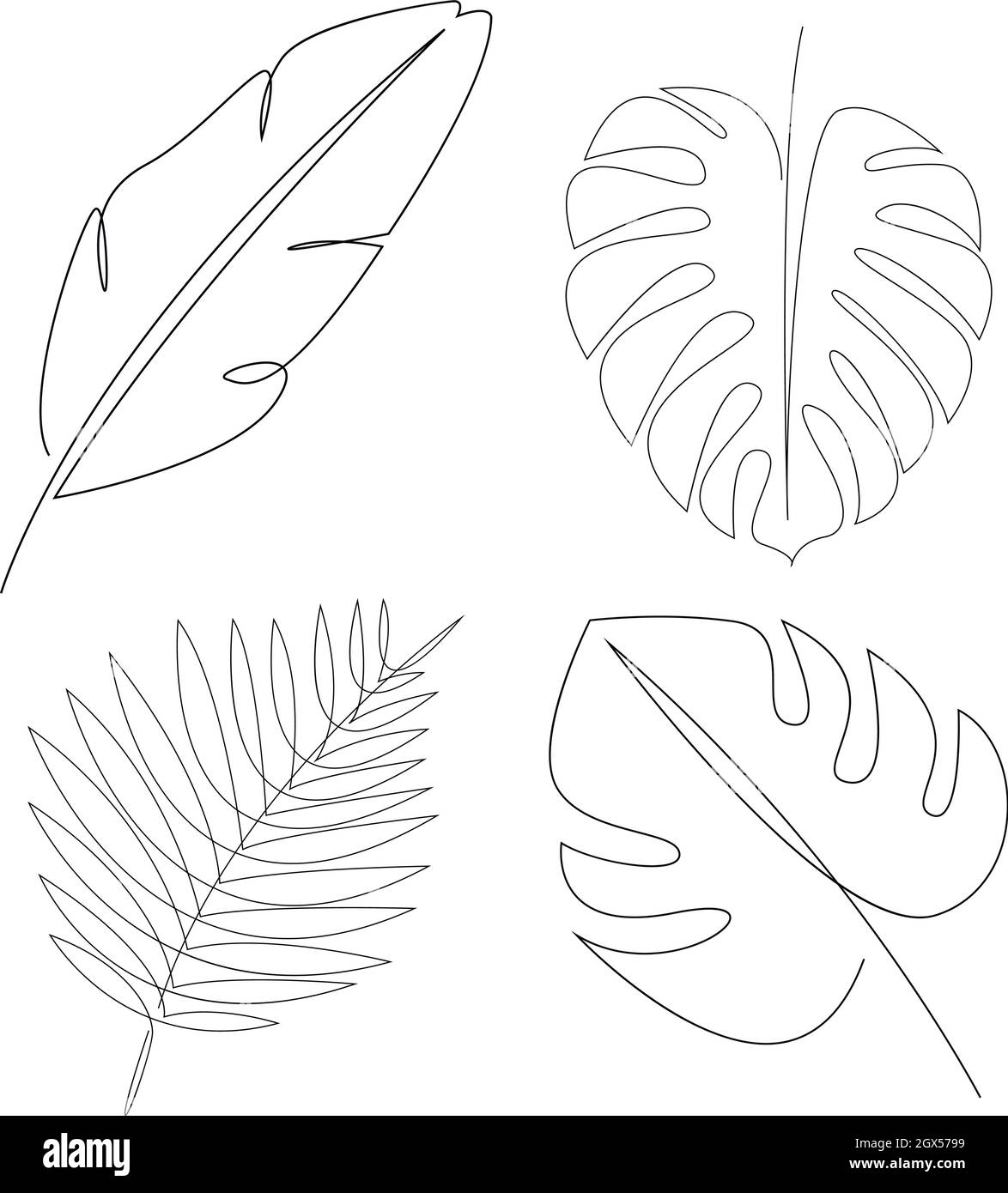 One line tropical leaves design silhouette. Palm leaf logo design. Hand drawn banana leaf minimalism style vector illustration Stock Vector