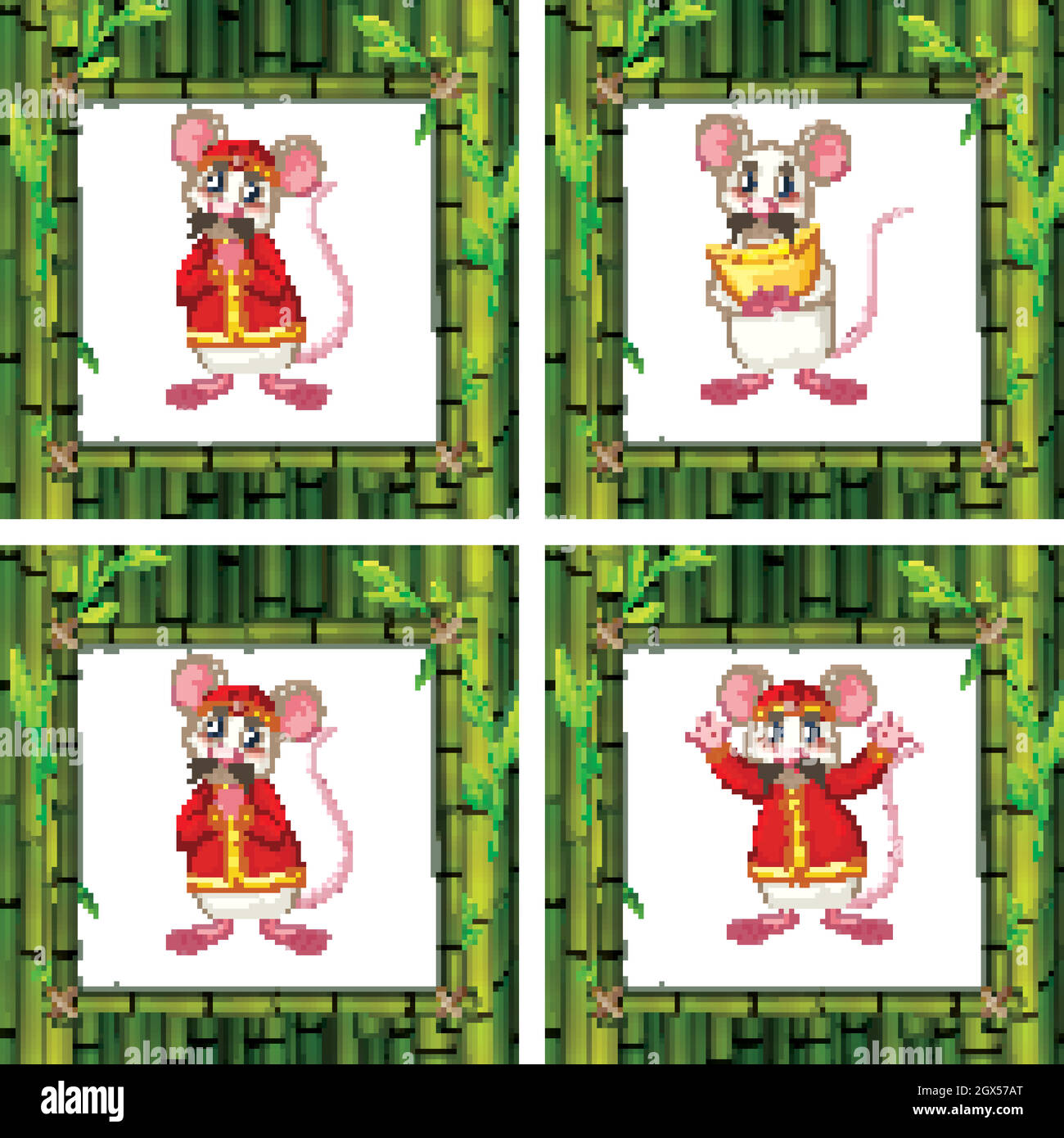Cute rats in four different bamboo frames Stock Vector