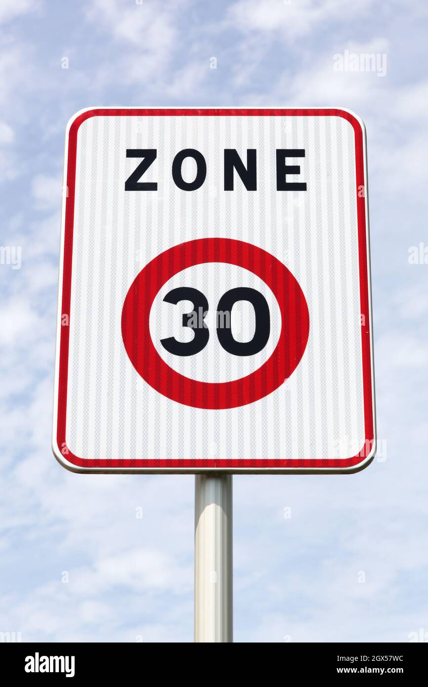 Zone 30 road sign in France Stock Photo