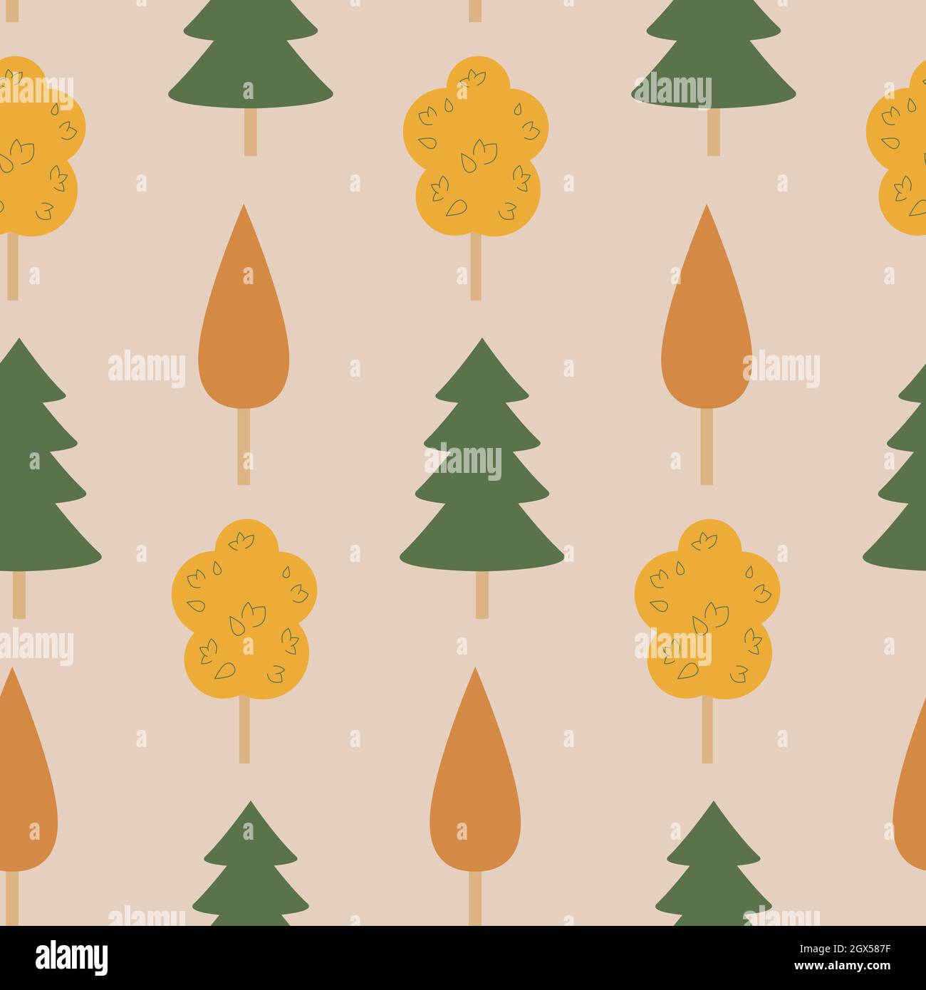 Autumn seamless pattern, fir trees and deciduous trees, vector ...