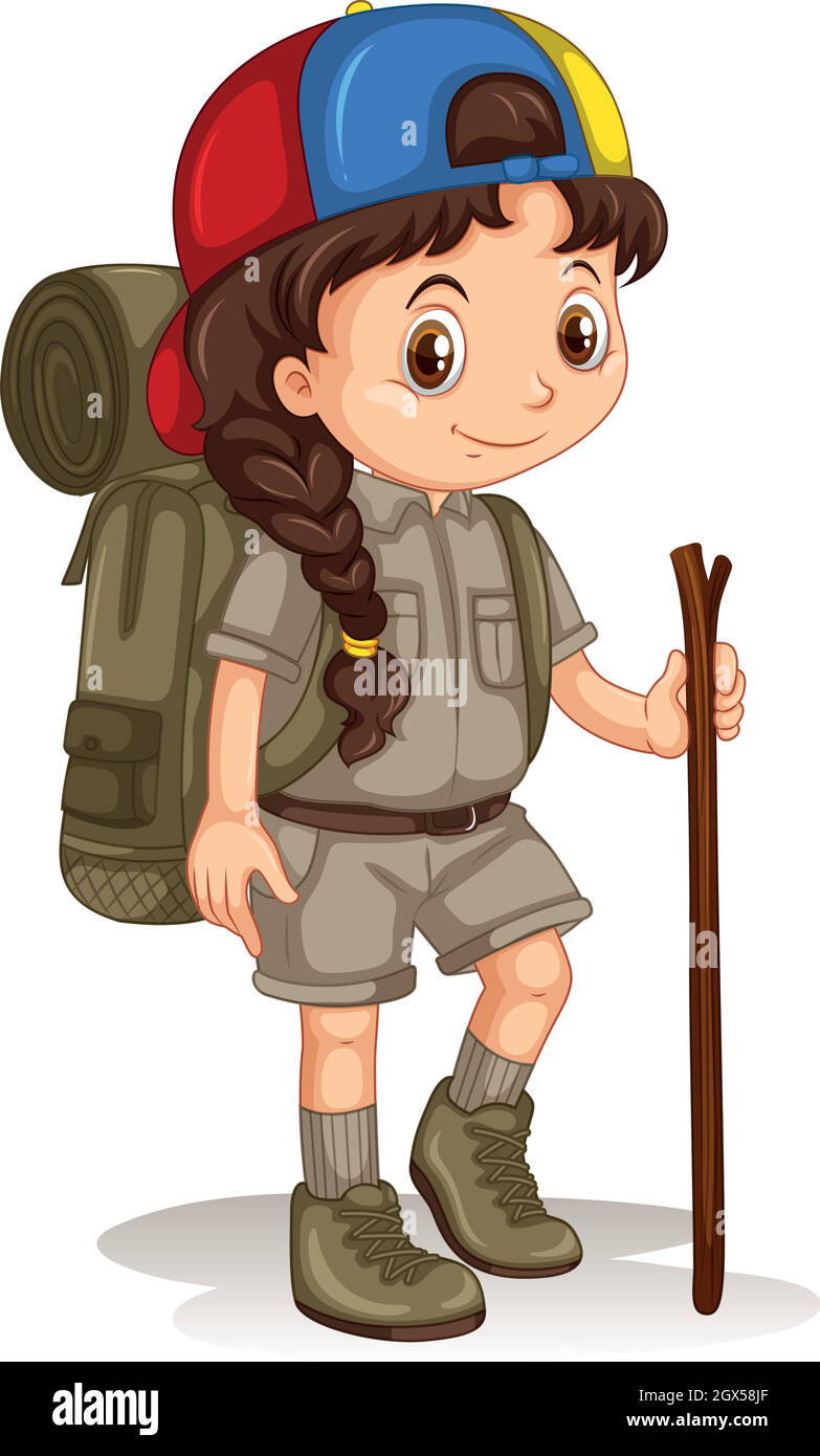 Girl with backpack and walking stick Stock Vector Image & Art Alamy