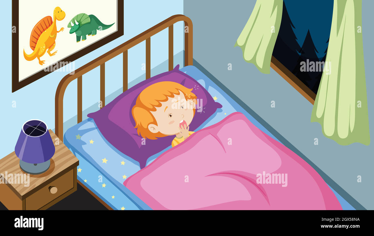 Young boy in his bed Stock Vector Image & Art - Alamy