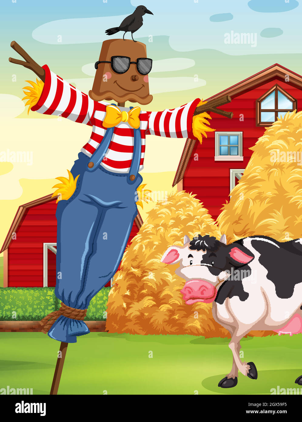 Scene with scarecrow in the farm Stock Vector Image & Art - Alamy
