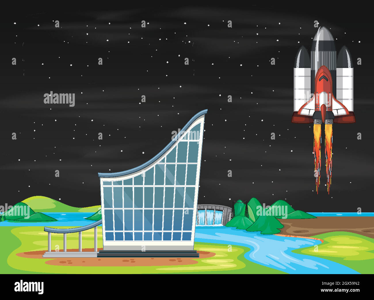 Scene with spaceship flying in the sky Stock Vector Image & Art - Alamy