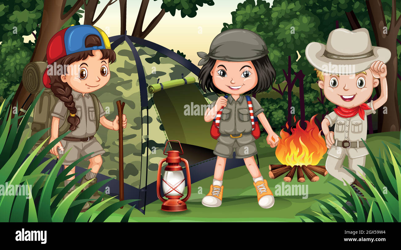 Children camping in the deep forest Stock Vector Image & Art - Alamy