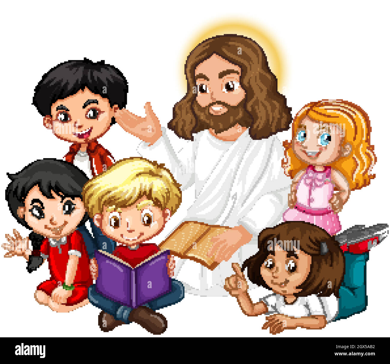 Jesus preaching to a children group cartoon character Stock Vector