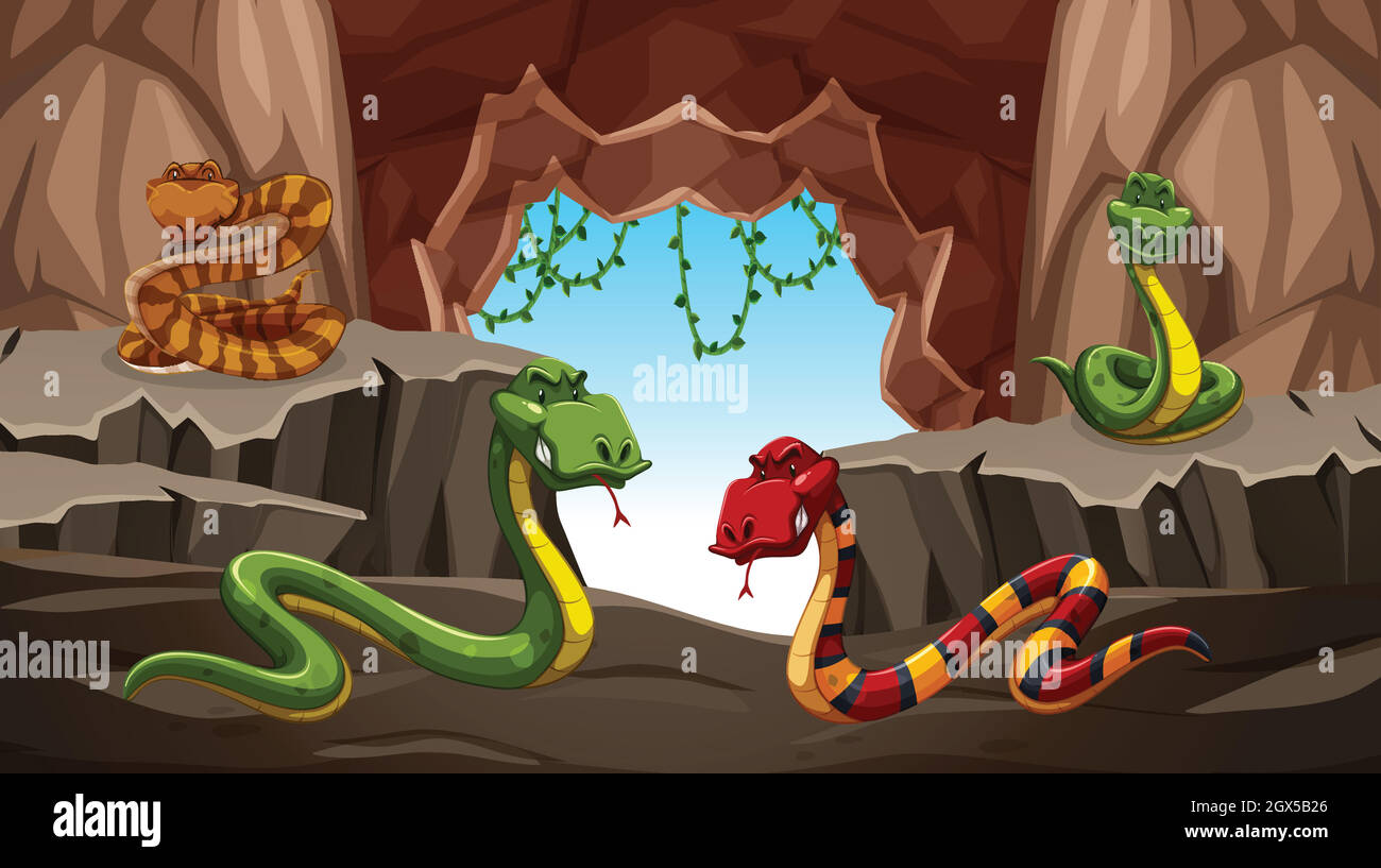 Dangerous snake in the cave Stock Vector