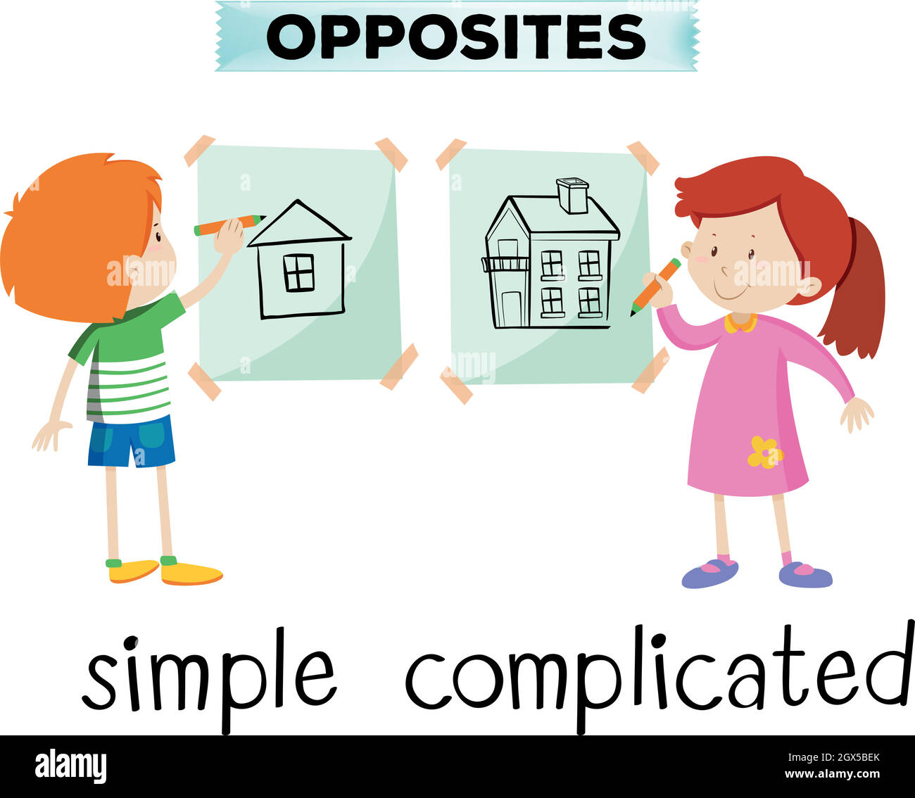 Opposite words for simple and complicated Stock Vector