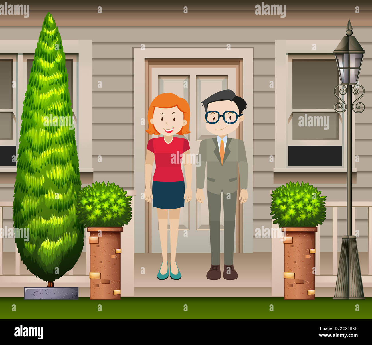 Couple standing in front of the house Stock Vector